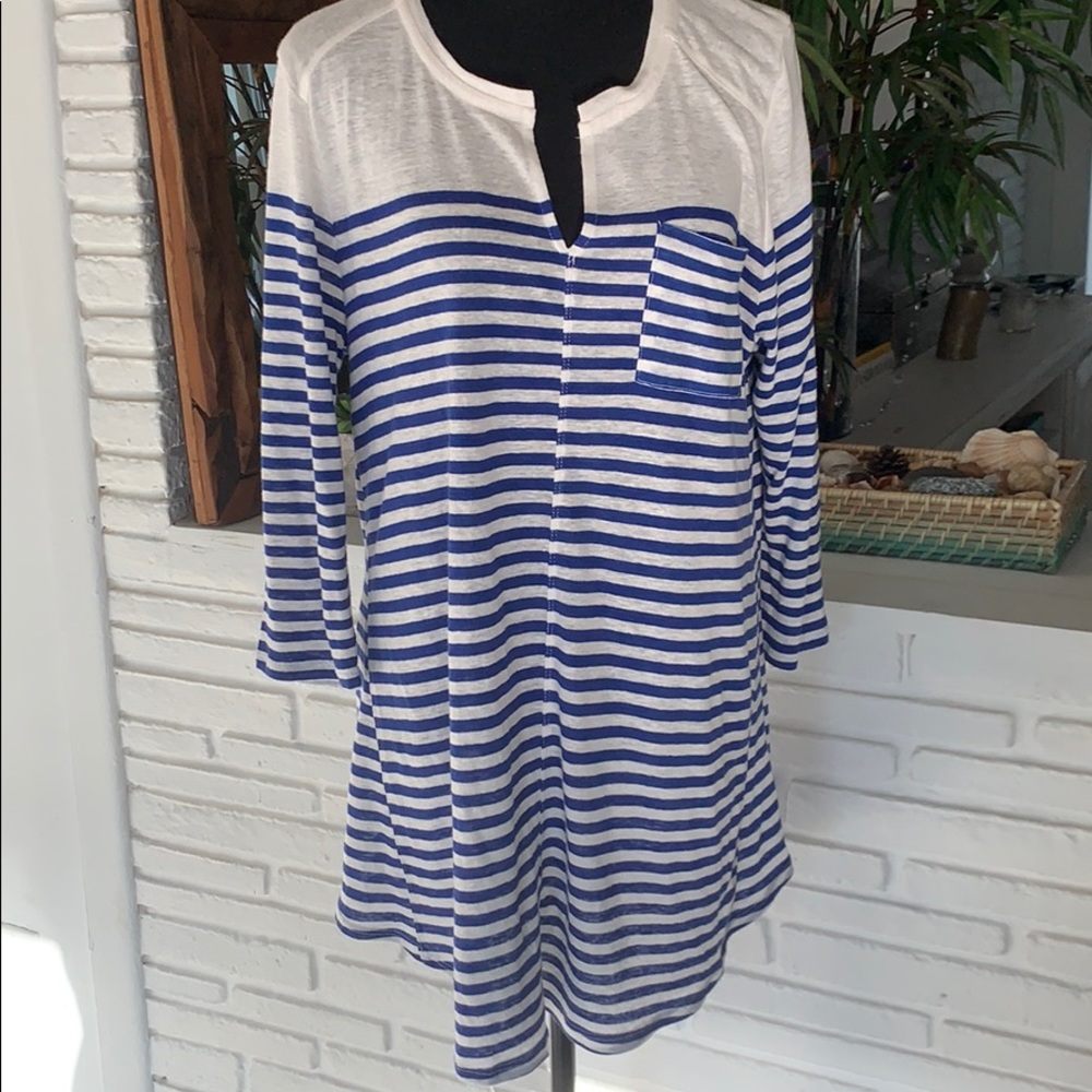 Lucky Brand Blue White Stripe Tunic Top Cover Up Women’s L NWT